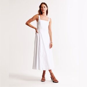 Abercrombie & Fitch Mila Fit & Flare Stretch Midi Dress White